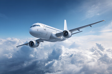 Obraz premium An Airbus A319 airplane flying high in the sky.