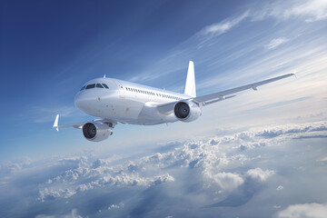 Obraz premium An Airbus A319 airplane flying high in the sky.