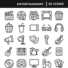 Set of entertainment icon collection line art vector illustration