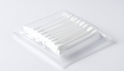 Cotton swabs in a sealed plastic package, Hygienic cotton buds in clear wrapping, perfect for bathroom or medical related projects