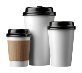 Exploring coffee cups of all sizes a beverage journey in cafes isolated on transparent background