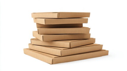 Stack of pizza boxes on white background. AI image