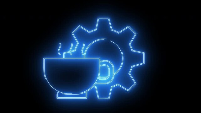 coffee cup icon and gear icon with neon effect