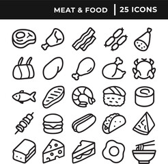 Set of meat and food icon collection line art vector illustration