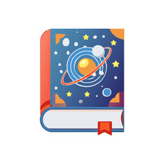 Cartoon Book Illustration with Planets, Stars, and Outer Space Theme for Learning