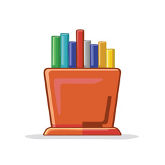 Colorful Pencils in an Orange Container: A Vibrant and Organized Desk Supply Illustration