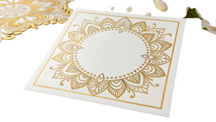 Elegant white card with golden floral decoration