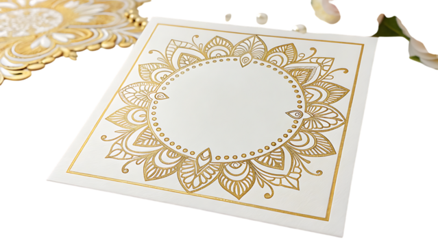 Elegant white card with golden floral decoration