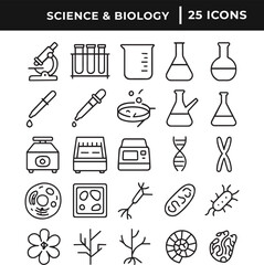 Science and biology related line art icon set collection vector illustration 
