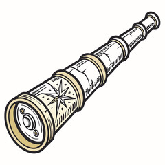 Illustration of a vintage spyglass telescope used for nautical navigation