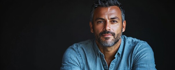 Depict a man looking directly at the camera with a confident and composed expression, Generative AI