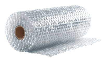 Protective bubble wrap roll packaging warehouse product display isolated on transparent background