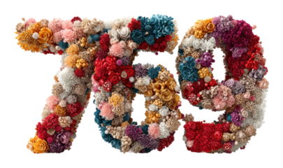 Colorful floral number 769 arrangement decoration artistic isolated on transparent background