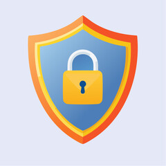 Ikona cyberbezpieczeństwa &ndash; tarcza z zamkiem, flat design, neonowe kolory, minimalizm.