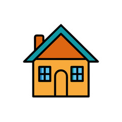 Vector art of simple house illustration with orange roof and yellow walls