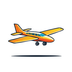 Illustration of a Yellow Small Airplane in Flight with Black Outline and Shadow
