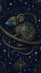 Naklejka premium Intricate celestial mouse illustration