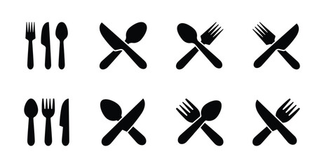 Set of Fork, spoon and knife icon symbol vector on white background