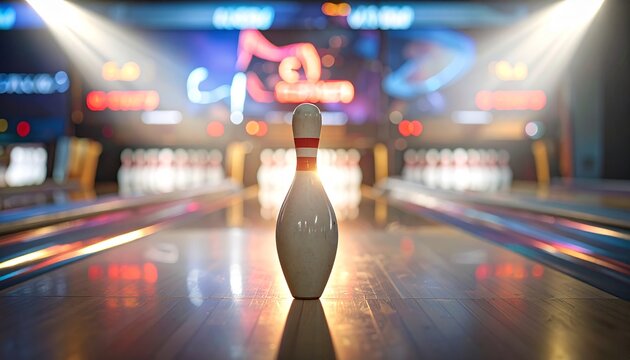Urban nightlife bowling with bright lights and a crowd of people