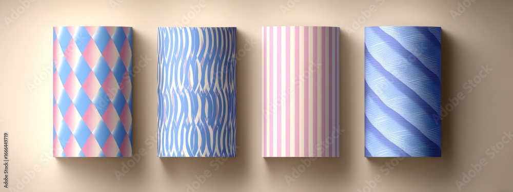Wall mural four cylindrical shapes with different repeating patterns