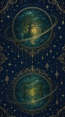 Fototapeta premium Mystical forest in celestial design.