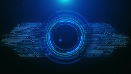 High-tech animation glowing digital HUD interface circular core surrounded by detailed circuit patterns. for AI systems, futuristic UI, cybersecurity, control panels, user data processing visuals. - Powered by Adobe