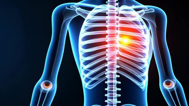 Ribs human, bone structure, anatomy health. Body protection. Muscles support skeletal stability. Ribs encase vital organs securely. Skeleton flexibility aids body movement.