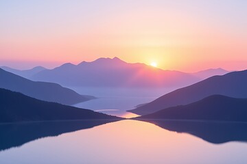 Fototapeta premium Serene Sunrise Over Mountain Lake