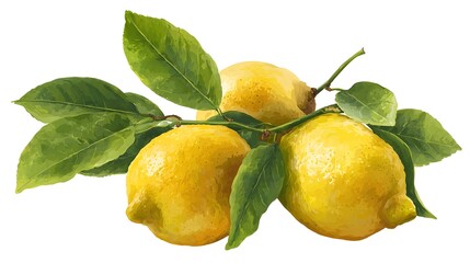 Fresh Lemons with Green Leaves on White Background for Refreshing Citrus Summer Vibe