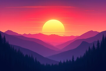 Vibrant Sunset over Mountain Range