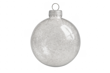 Transparent christmas ball ornament hanging with silver top on transparent background