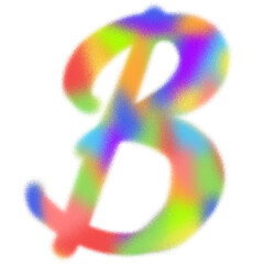 Custom stylized hand drawn letter B with rainbow stained glass effect and soft airbrush texture in multicolor design on transparent background