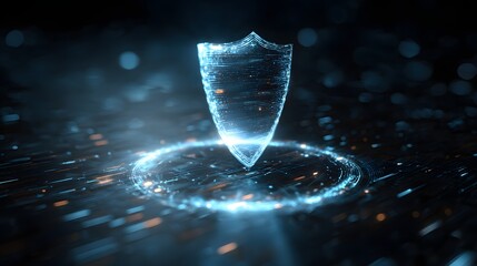 Cybersecurity concept shield hologram protecting data
