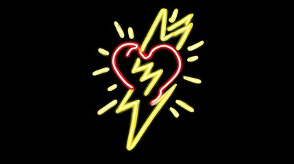 Neon heart with lightning bolt, red and yellow