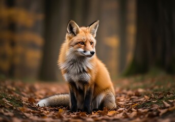 Red fox in autumn forest