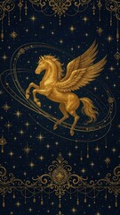 Fototapeta premium Golden Pegasus celestial elegance