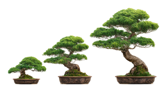 Bonsai tree care techniques garden tutorial natural light overview isolated on transparent background