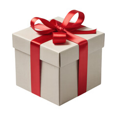 Elegant gift box with red ribbon isolated on transparent background, perfect for celebrating special occasions and expressing love and appreciation