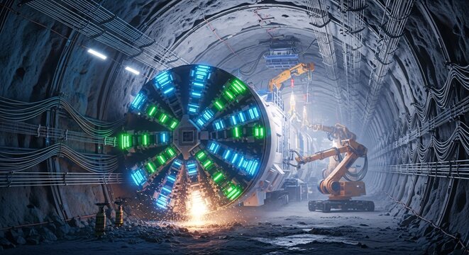 Advanced Tunnel Construction with Futuristic Machinery