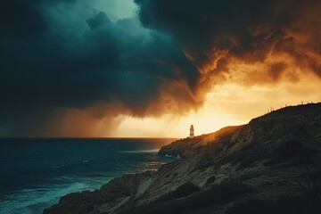 Photograph of a lighthouse on the rocky coast