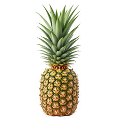 Photo of a whole ripe pineapple with its distinctive green leafy crown, a sweet and juicy tropical fruit, isolated on transparent background
