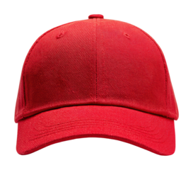Red baseball cap displayed against fashion isolated on transparent background