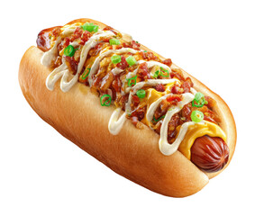 Delicious loaded hot dog recipe street food culinary delight isolated on transparent background