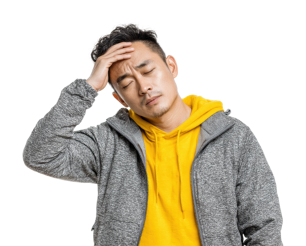 Struggling with stress and anxiety human emotion portrait isolated on transparent background