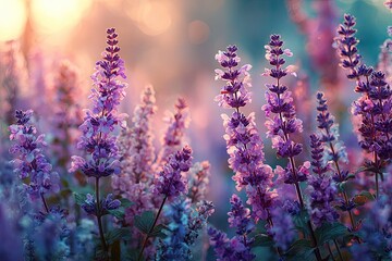 Fototapeta premium Sunset hues on vibrant purple flowers