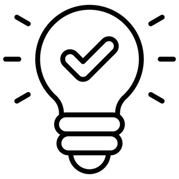 Innovation Outline Icon Design Vector - Light bulb with check mark, symbolizing idea, creativity, or innovation success
