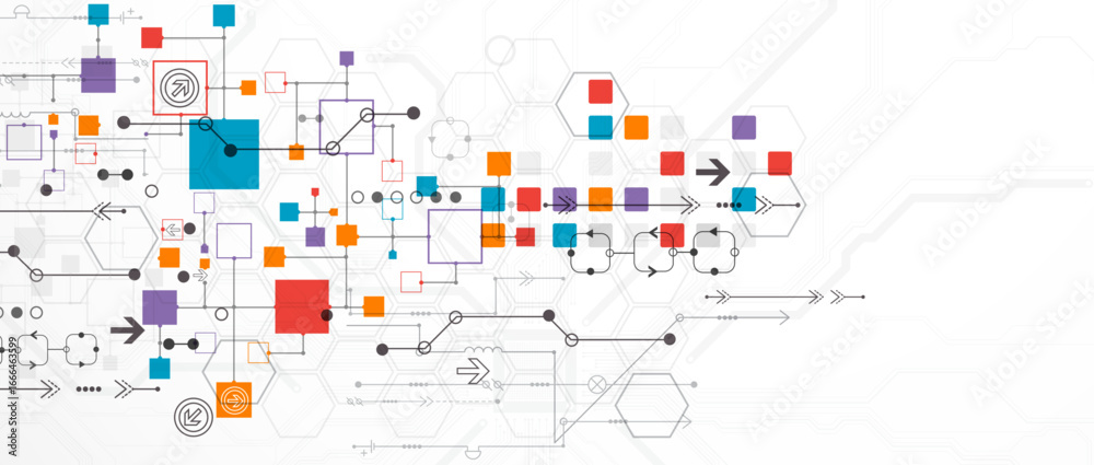 Wall mural abstract technology concept. circuit board, high computer color background. vector illustration with