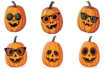 Cool Halloween Pumpkins Cartoon Set – Funny Jack-O’-Lantern Characters with Sunglasses