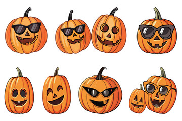 Cool Halloween Pumpkins Cartoon Set &ndash; Funny Jack-O&rsquo;-Lantern Characters with Sunglasses