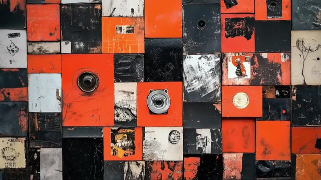 Abstract Assemblage Art with Geometric Forms and industrial Components Texture